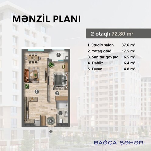 Продаётся 2-комн. новостройка 72.8 м², photo 5 from 6