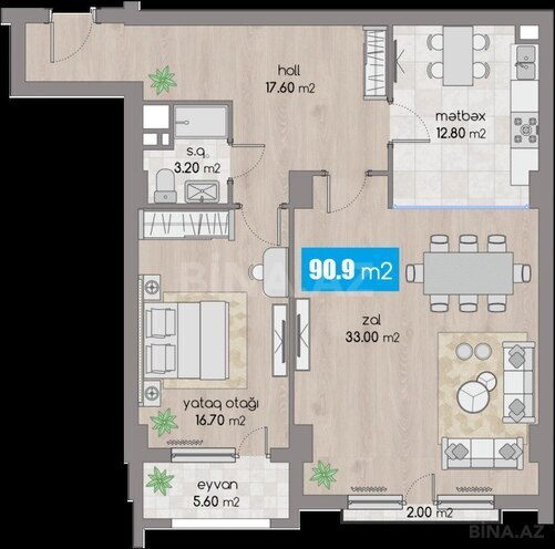 Satılır 2 otaqlı yeni tikili 90.9 m², 28 May m., photo 19 from 32