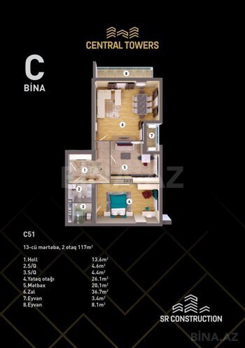 2 otaqlı yeni tikili - Nizami m. - 117 m² (8)