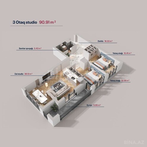 Продаётся 3-комн. новостройка 90.9 м², пос. Ясамал, photo 23 from 28