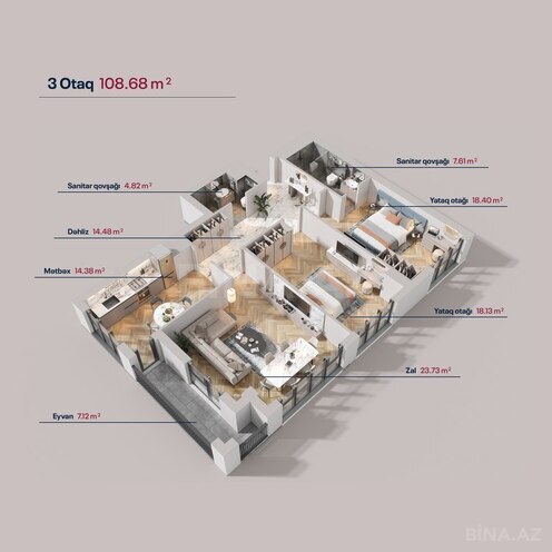 Satılır 3 otaqlı yeni tikili 108.6 m², Yasamal q., photo 27 from 32