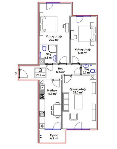 3-комн. новостройка - м. 20 января - 101.4 м² (16)