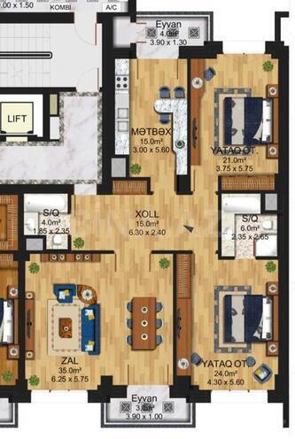 3 otaqlı yeni tikili - Ağ şəhər q. - 133 m² (8)