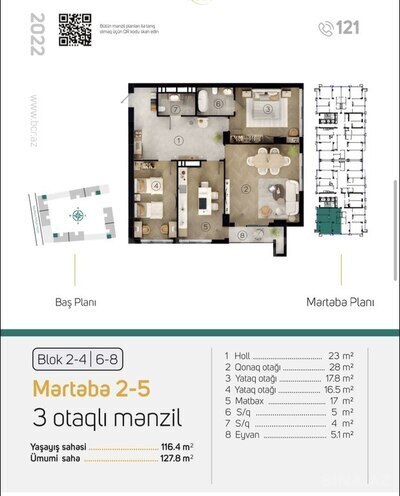 3-комн. новостройка - м. Шах Исмаил Хатаи - 128 м² (10)