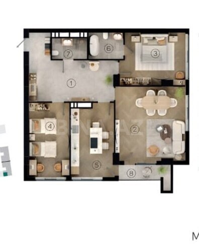 3 otaqlı yeni tikili - Şah İsmayıl Xətai m. - 127.1 m² (6)