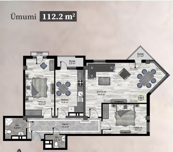 3-комн. новостройка - пос. Бакиханова - 112.5 м² (4)