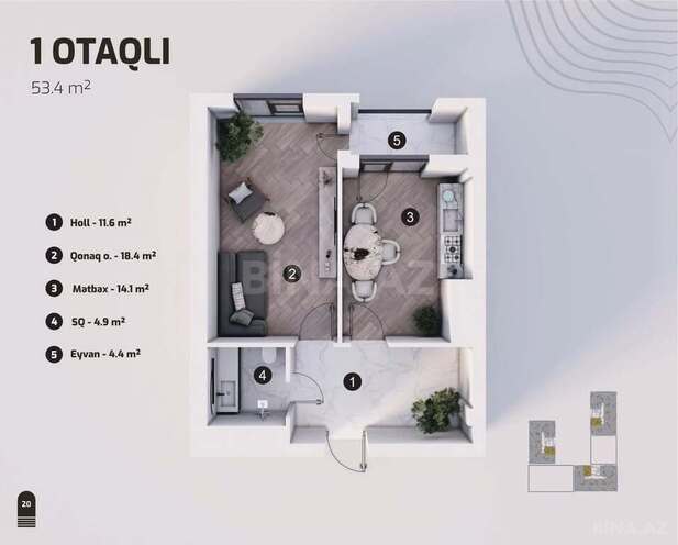 1 otaqlı yeni tikili - Ulduz m. - 53.4 m² (2)