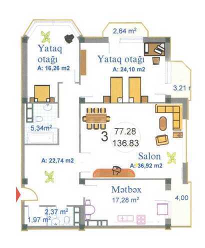 3 otaqlı yeni tikili - İnşaatçılar m. - 140 m² (14)