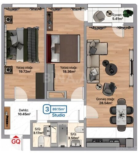 2-комн. новостройка - Хырдалан - 89.1 м² (12)