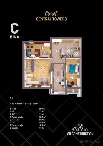 Продаётся 3-комн. новостройка 154 м², м. Низами, photo 8 from 9