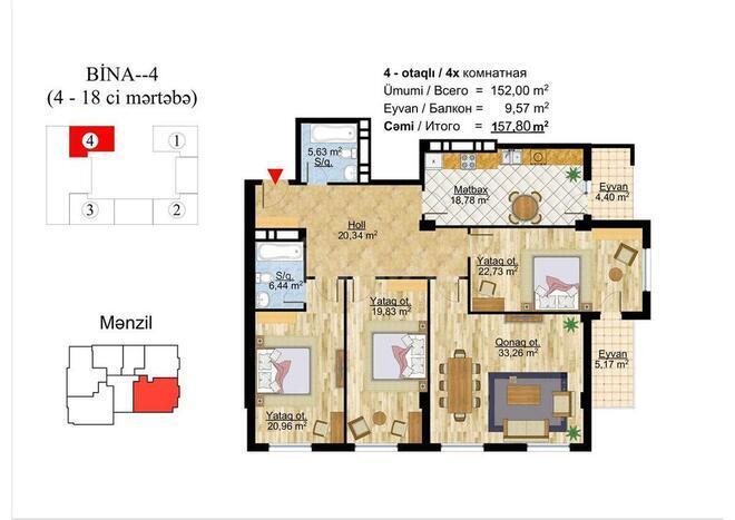 4-комн. новостройка - Насиминский  р. - 157.8 м² (5)