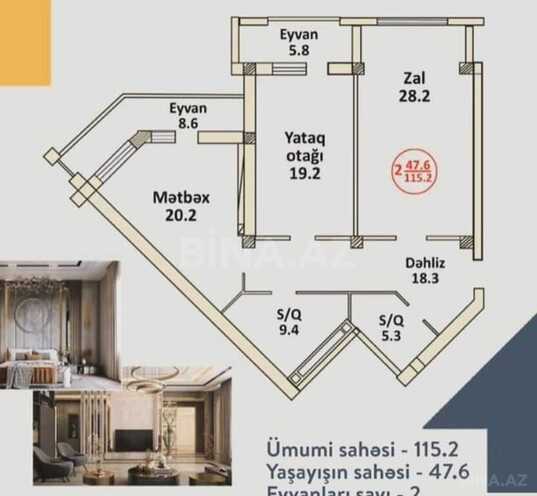 3 otaqlı yeni tikili - İnşaatçılar m. - 115 m² (5)
