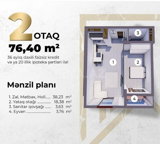2 otaqlı yeni tikili - 28 May m. - 76.4 m² (2)