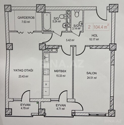 2 otaqlı yeni tikili - Şah İsmayıl Xətai m. - 104.4 m² (12)