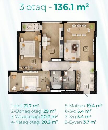 3 otaqlı yeni tikili - Koroğlu m. - 136.1 m² (5)
