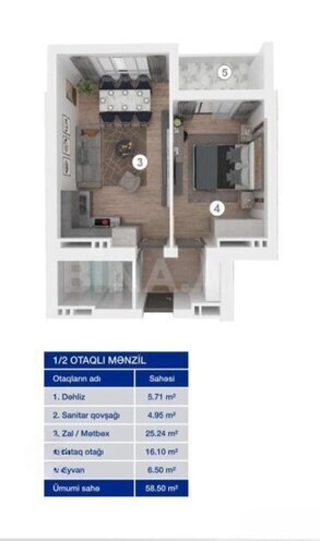 1-комн. новостройка - м. Кероглу - 59 м² (3)