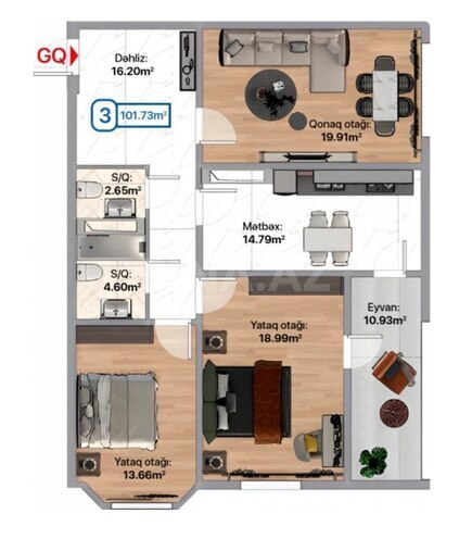 3 otaqlı yeni tikili - Xırdalan - 101.7 m² (2)