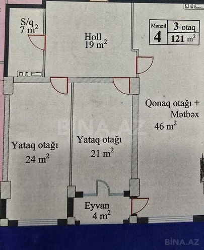 3 otaqlı yeni tikili - Şah İsmayıl Xətai m. - 121 m² (3)