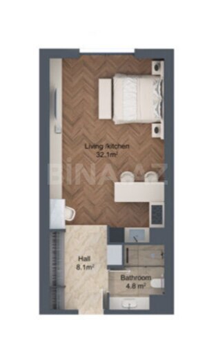 1-комн. новостройка - пос. Нардаран - 53.5 м² (4)