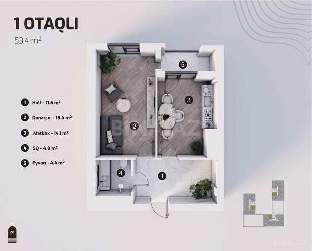 1 otaqlı yeni tikili - Ulduz m. - 53.4 m² (2)