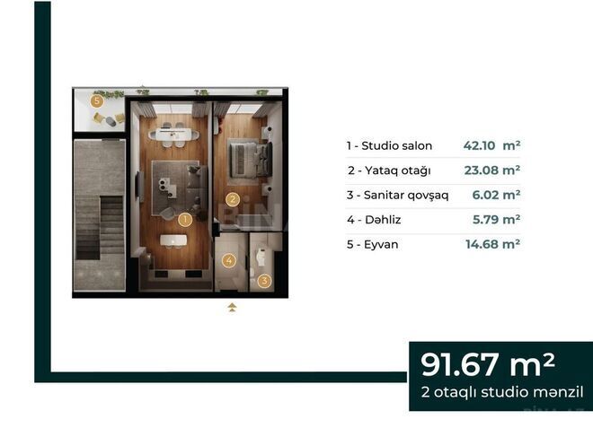 2-комн. новостройка - пос. Биладжары - 91.6 м² (2)