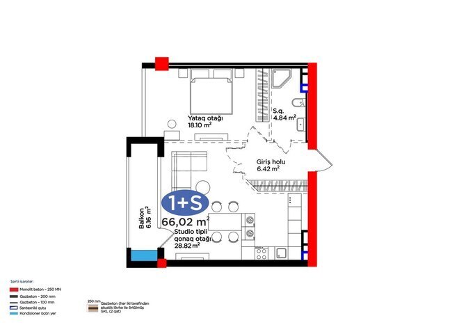 Жилой комплекс 4YOU Baku, планировка - 2-комн., 66.02 м²