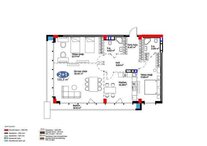 Жилой комплекс 4YOU Baku, планировка - 3-комн., 135.3 м²
