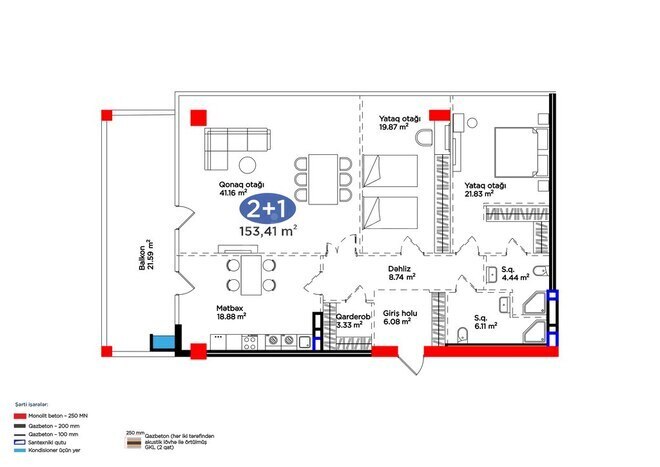 Жилой комплекс 4YOU Baku, планировка - 3-комн., 153.41 м²