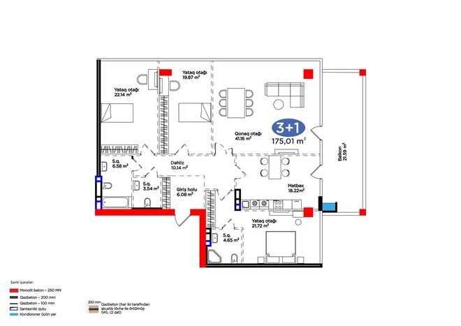 Жилой комплекс 4YOU Baku, планировка - 4-комн., 175.01 м²