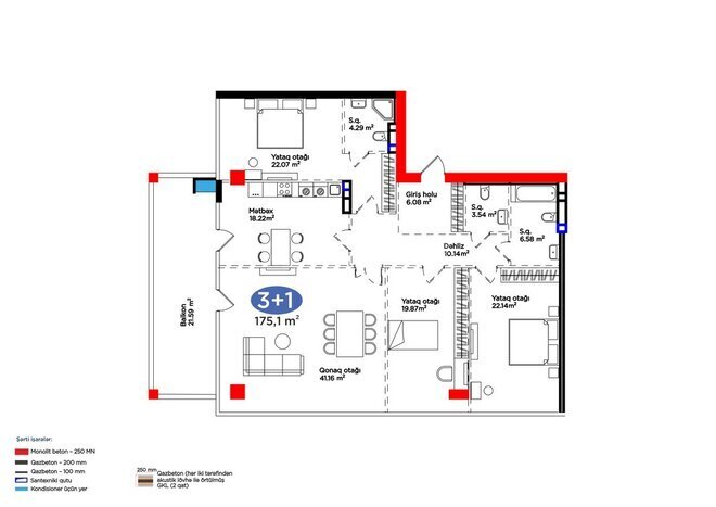 Жилой комплекс 4YOU Baku, планировка - 4-комн., 175.1 м²
