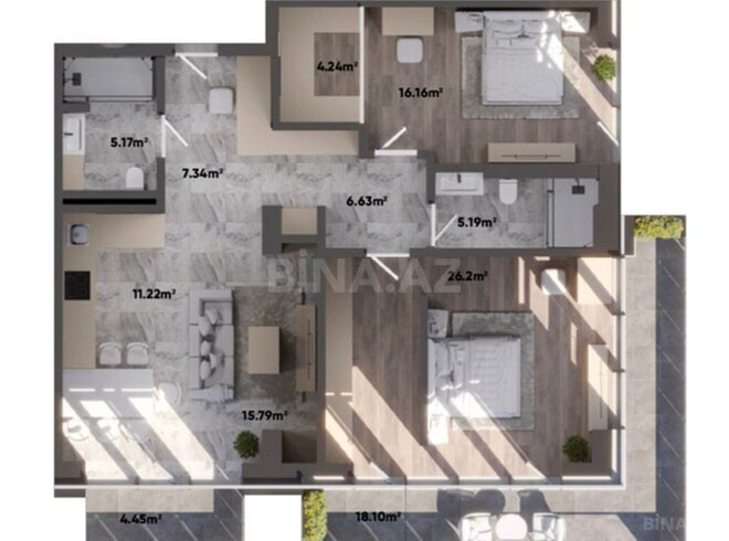 Sea Breeze Lighthouse 2 yaşayış kompleksi, mənzilin planı - 3-otaqlı, 138.4 m²