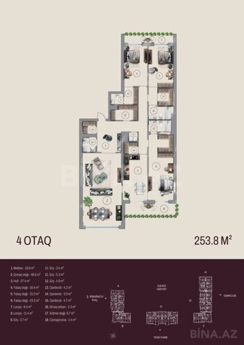 Bahar Residence  yaşayış kompleksi, mənzilin planı - 4-otaqlı, 253.8 m²