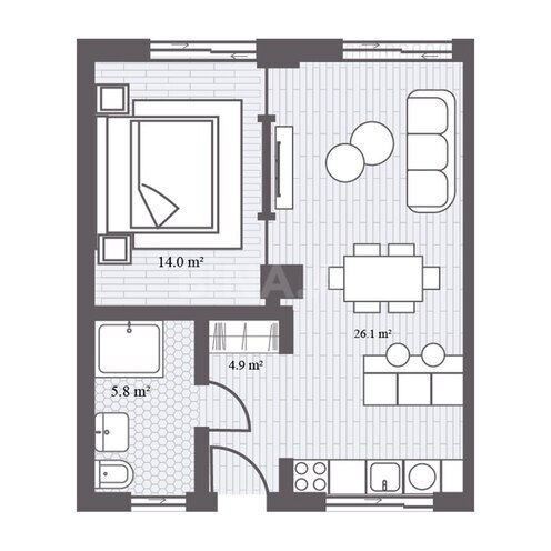 Sea Breeze Gardens Residences yaşayış kompleksi, mənzilin planı - 2-otaqlı, 59.57 m²