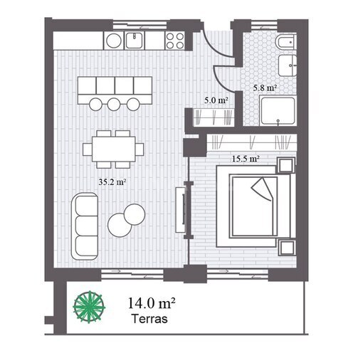 Sea Breeze Gardens Residences yaşayış kompleksi, mənzilin planı - 2-otaqlı, 85.42 m²