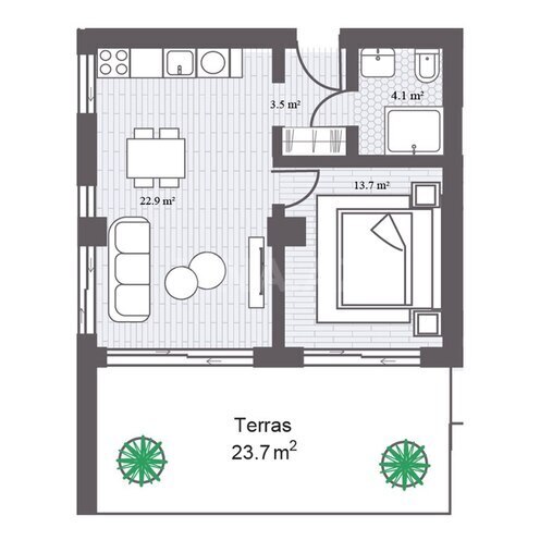 Sea Breeze Gardens Residences yaşayış kompleksi, mənzilin planı - 2-otaqlı, 77.65 m²
