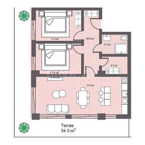 Sea Breeze Gardens Residences yaşayış kompleksi, mənzilin planı - 3-otaqlı, 131.14 m²