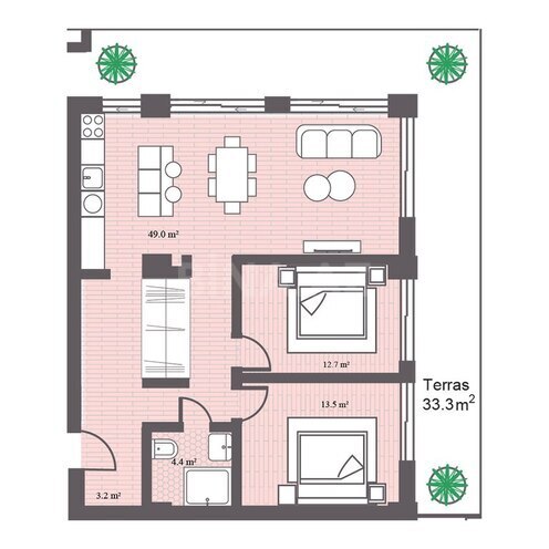 Sea Breeze Gardens Residences yaşayış kompleksi, mənzilin planı - 3-otaqlı, 133.31 m²