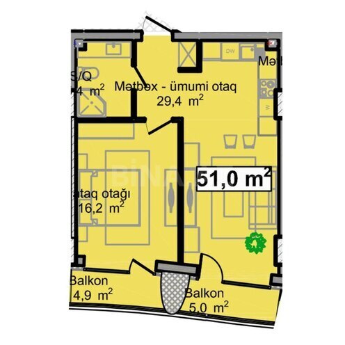 Sea Breeze Blue Waters yaşayış kompleksi, mənzilin planı - 2-otaqlı, 60.9 m²