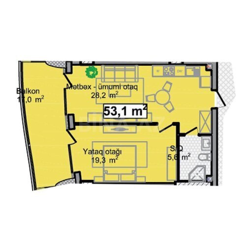 Sea Breeze Blue Waters yaşayış kompleksi, mənzilin planı - 2-otaqlı, 70.1 m²