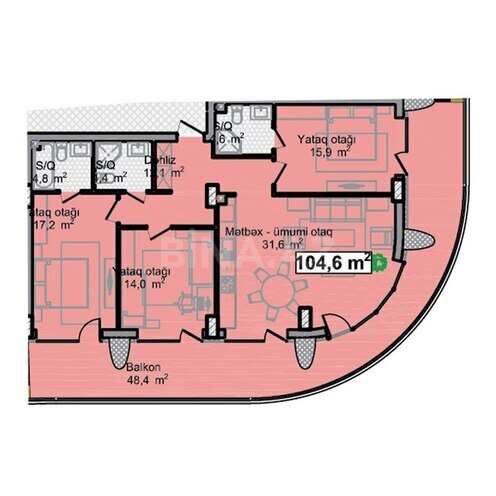 Sea Breeze Blue Waters yaşayış kompleksi, mənzilin planı - 4-otaqlı, 153 m²
