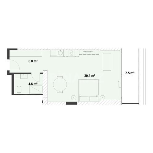 Sea Breeze Sky Park yaşayış kompleksi, mənzilin planı - 1-otaqlı, 57.7 m²