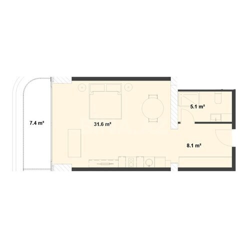 Sea Breeze Sky Park yaşayış kompleksi, mənzilin planı - 1-otaqlı, 60.5 m²