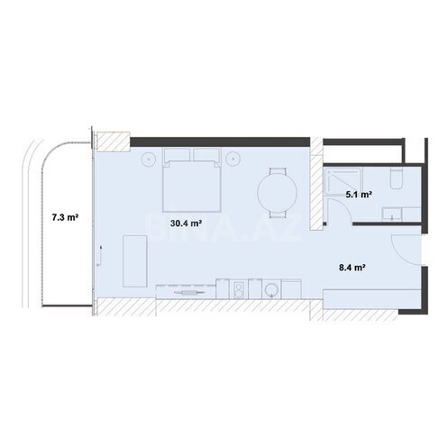 Sea Breeze Sky Park yaşayış kompleksi, mənzilin planı - 1-otaqlı, 59.8 m²