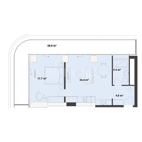 Sea Breeze Sky Park yaşayış kompleksi, mənzilin planı - 2-otaqlı, 88.8 m²