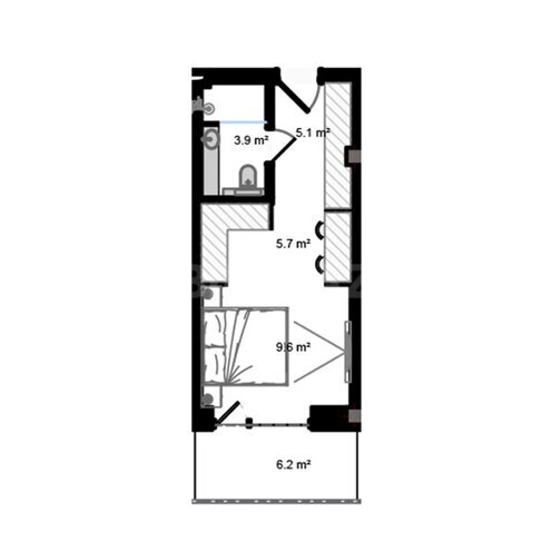 Sea Breeze Park Lane yaşayış kompleksi, mənzilin planı - 1-otaqlı, 37.5 m²