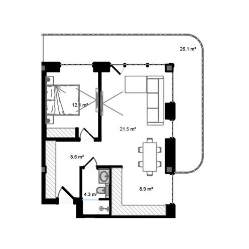 Sea Breeze Park Lane yaşayış kompleksi, mənzilin planı - 2-otaqlı, 95.7 m²