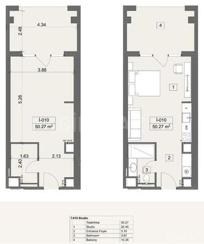 Sea Breeze Arabian Ranches yaşayış kompleksi, mənzilin planı - 1-otaqlı, 50.27 m²