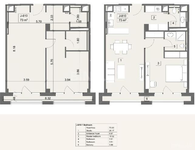 Sea Breeze Arabian Ranches yaşayış kompleksi, mənzilin planı - 2-otaqlı, 73 m²