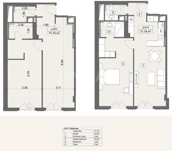 Sea Breeze Arabian Ranches yaşayış kompleksi, mənzilin planı - 2-otaqlı, 71.74 m²