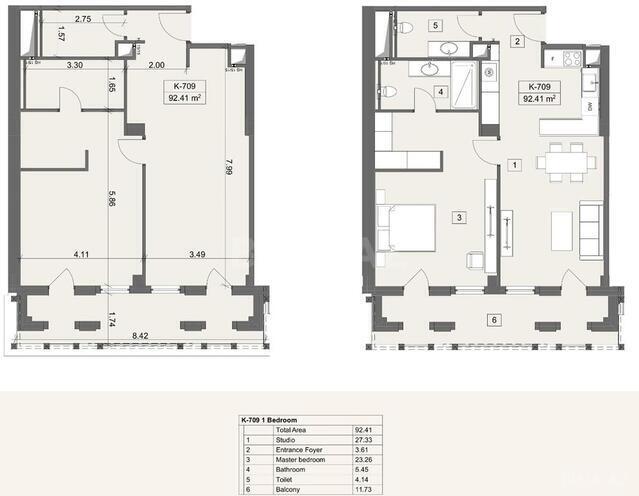 Sea Breeze Arabian Ranches yaşayış kompleksi, mənzilin planı - 2-otaqlı, 92.41 m²